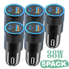 5Pack Lot For iPhone 12 11 X 8 7 6 38W Fast Car Charger Type C Adapter USB Cable