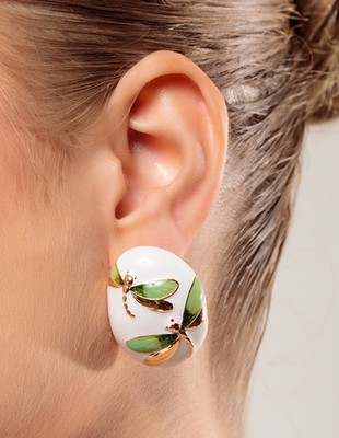 Limited Edition French Designer Butterfly Effect Enamel Earrings 14k Gold Plated
