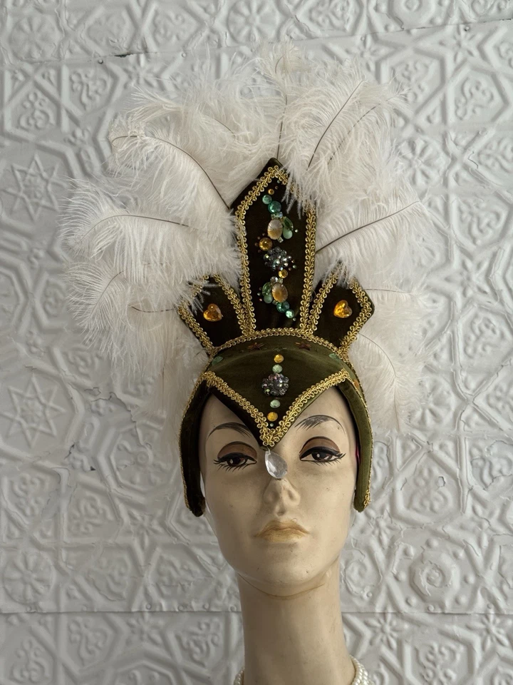 Tocado Pluma Showgirl-Teatro-Disfraz-Baila-Arrastrar-Burlesco-Glam-Estrás Foto 3 de 4
