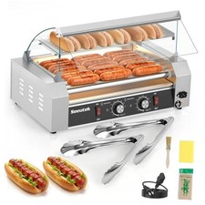 Rouleau Hot Dog 24 Hot Dogs Capacité 1100W Inox 7 Rouleaux avec Lumière LED