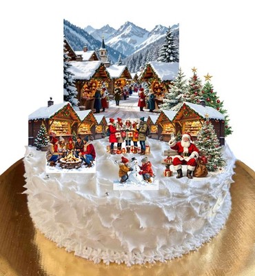 Tortenszene Festlich Europäischer Weihnachtsmarkt Aufsteller Essbar Oblate Papier Topper