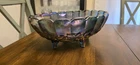 Vintage Indiana Glass Footed Fruit Bowl-Iridescent Blue-Harvest Grape. c1970