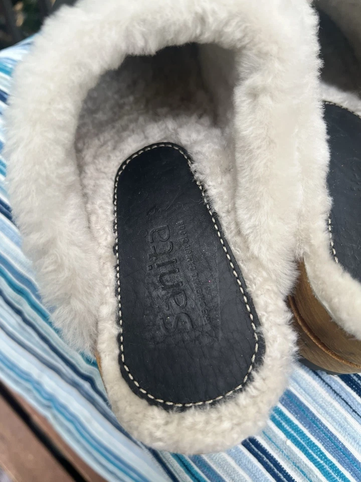 Sanita Clogs Women 6.5 M Hese Shoes Black Leather SlipOn Wood Wool Lined Mules - Image 3 of 4