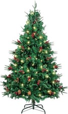 OPEN BOX 7FT Artificial Christmas Tree Bushy Metal Stand with LED Lights Xmas