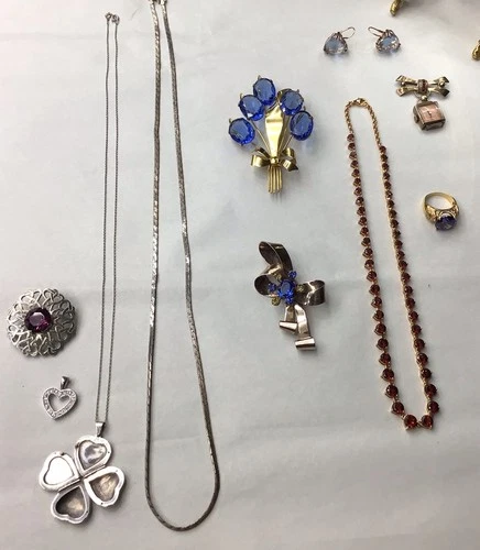 Vintage Sterling Silver Jewelry Lot Victorian Flower Pin 123 Grams