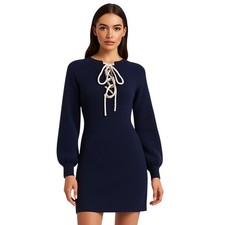 West Bridge Apparel Prototype Knit Dress Navy Blue Lace-Up Front Size M