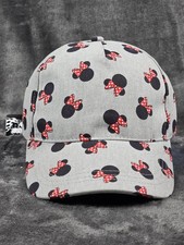 Disney Minnie Mouse Hat Cap Strap Back Gray Red Allover Print Polka Bows Mens