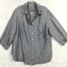 Soft Avenue Womens Shirt Linen Blend  Button Up Half Sleeve Gray Plus 22