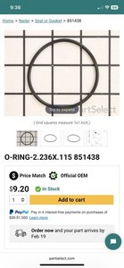 O-Ring 2.236 x 0.115 O-RING-2.236X.115 Model 2.236X.115 MPN 851438