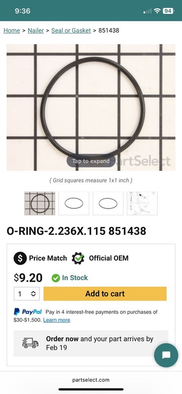 O-Ring 2.236 x 0.115 O-RING-2.236X.115 Model 2.236X.115 MPN 851438