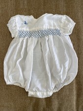 Vintage Baby Easter Smocked Hand Embroidered Bunny Bubble 6-12 M Blue England