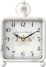 Vintage White Table Clock on Stand, Desk and Shelf Decor Clock, French Rustic St