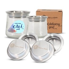 4  24 Piece Sets of Oui Yogurt Jar Lids  Made of Stainless Steel, Bamboo Wood...