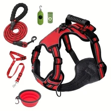 Service Dog Harness Leash Set No Pull Tactical Vest Folding Bowl Bio Poop Bag