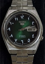 Seiko 5 Automatic Men’s Watch Green Arabic Sunburst Dial 17 Jewels Japan Mov7009