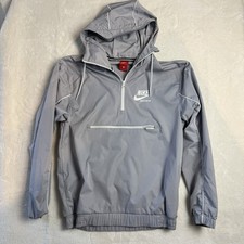 Nike Sportswear Windbreaker Hood Hooded 1/4 Zip Mens Gray Jacket Small