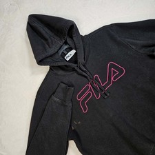 Fila Hoodie Womens Small Pullover Embroidered Logo Long Sleeve Pockets Black