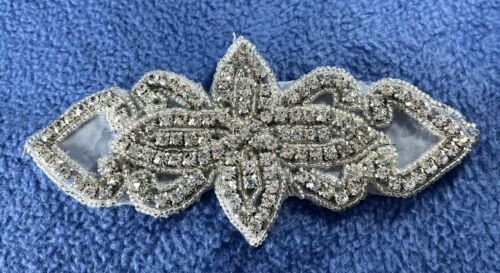 Bridal Silver Crystal Applique $10 Silver Patches Beaded Belt Iron On Applique - Picture 1 of 2