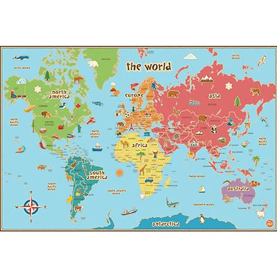 WORLD KIDS MAP LAMINATED DRY ERASE INCLUDES PEN KIDS BEDROOM PLAYROOM