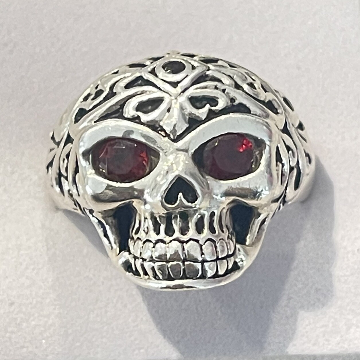 Sterling silver Solid .925 artisan skull ring wit… - image 1