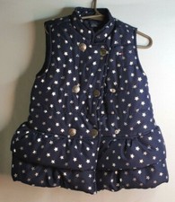 Tommy Hilfiger Girls Puffer Vest Navy Blue Size 5 Silver Stars Snaps w Ruffle