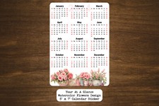 Year At A Glance Calendar Sticker With Watercolor Flowers Design