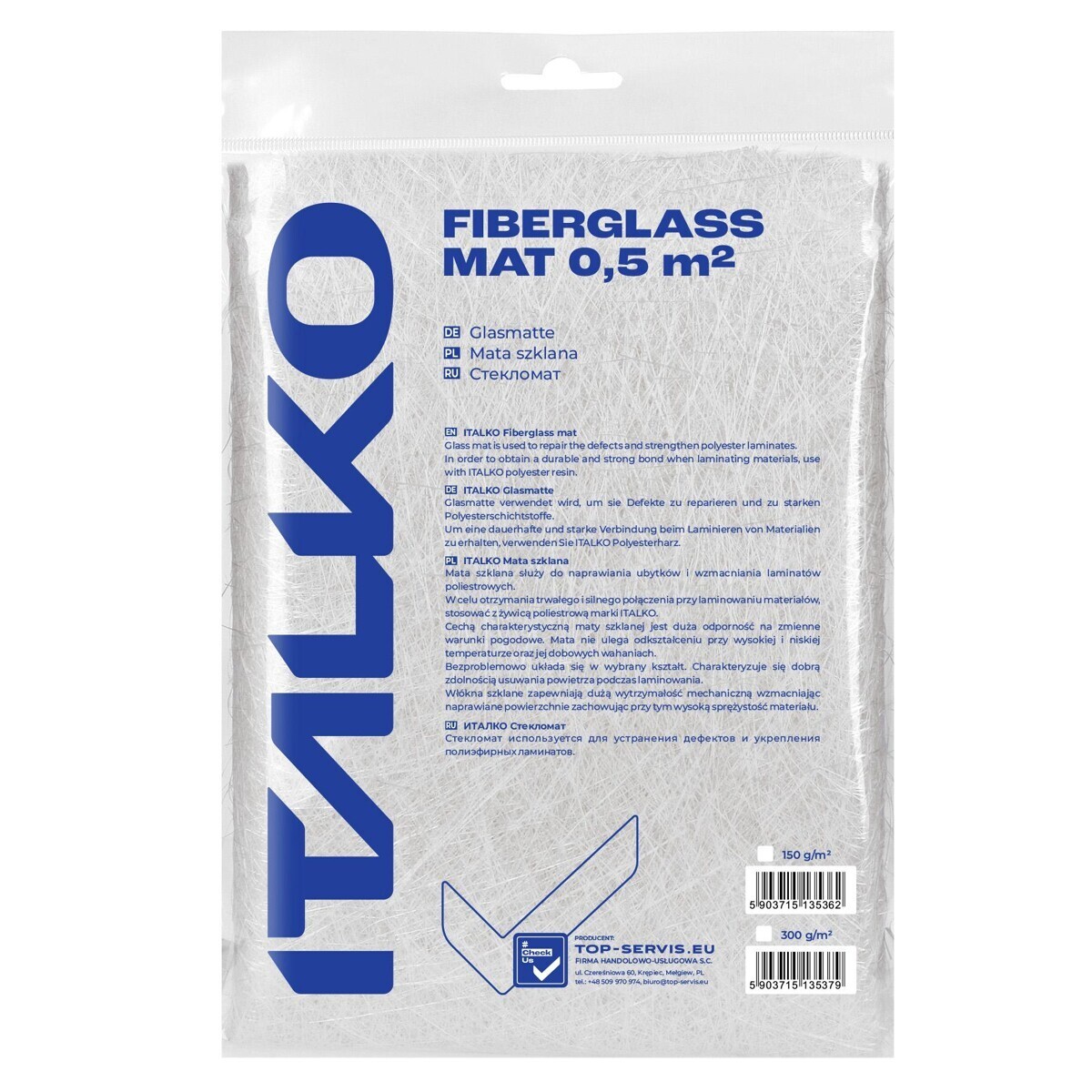 Mat Fibre Glass Fabric 150G/M2 0.5m2 Strong Fine Fibres