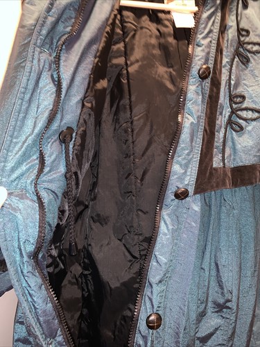 Vintage Rothschild Coat Faux Fur Velvet Trim Long Puffy Green Coat Jacket SZ 14 - Picture 4 of 7