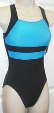 Two Tone Tank Leotard keyhole back turquoise/ black matte spandex Large child