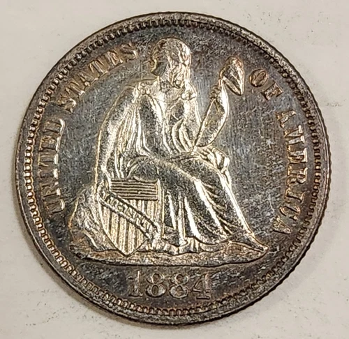 1884-P Seated Liberty Silver Dime 10c in AU Condition