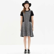 Madewell Dress 0 Gray Black Textured Tribune Tweed Short Sleeve