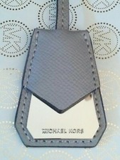 MICHAEL KORS SILVER MK LOGO CHARM / PEARL GREY LEATHER STRAP HANDBAG FOB