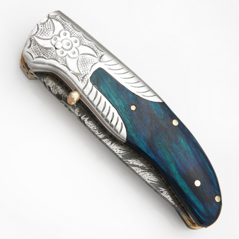 Handmade Feather Damascus Steel Liner Lock Pocket Folding Outdoor ...