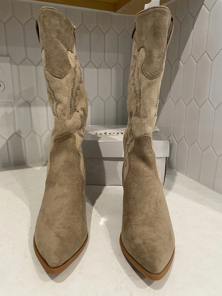 Ideal Shoes  Western Cowgirl / Western Boots Beige Size US 7.5 - NWB - Изображение 3 из 4