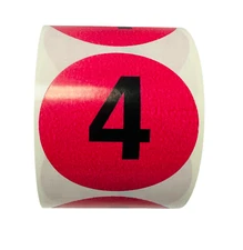 2" Round Number 4 Adhesive Inventory Numbering Labels 500 Per Roll (# 4 )