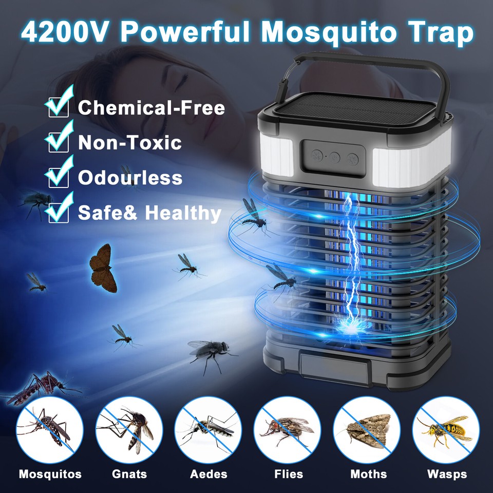 Large Solar USB Bug Zapper Fly Insect Mosquito Zapper Outdoor Smart ...
