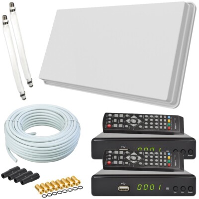 Selfsat Flachantenne H30 D2+ Digital Sat Anlage mit 2 HD Receiver und 20m Kabel
