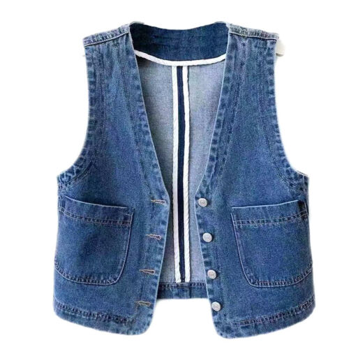 Fashion Women Denim Waistcoat Gilet Vest Casual Jeans Sleeveless Jacket Coat Top - Picture 11 of 14