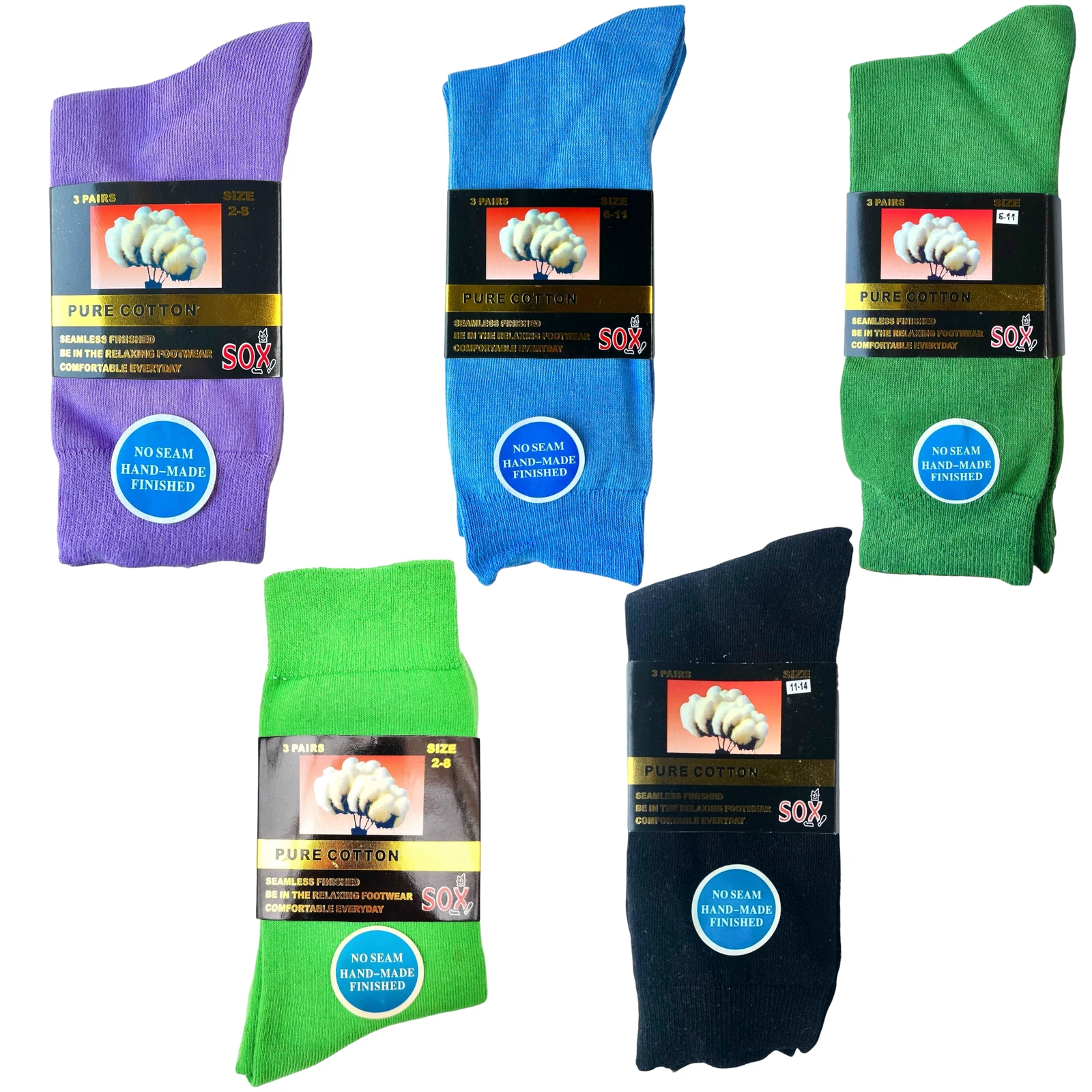Socks 6 Pairs SEAMLESS Pure Cotton Plain Work Office School Premium Dress Socks