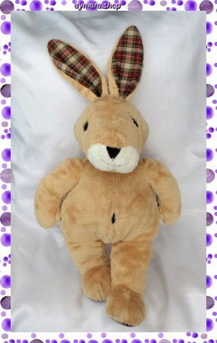 Doudou Lapin Nounours Marron Avec Carreaux Rouges - Tartine Et Chocolat - Très Bon état