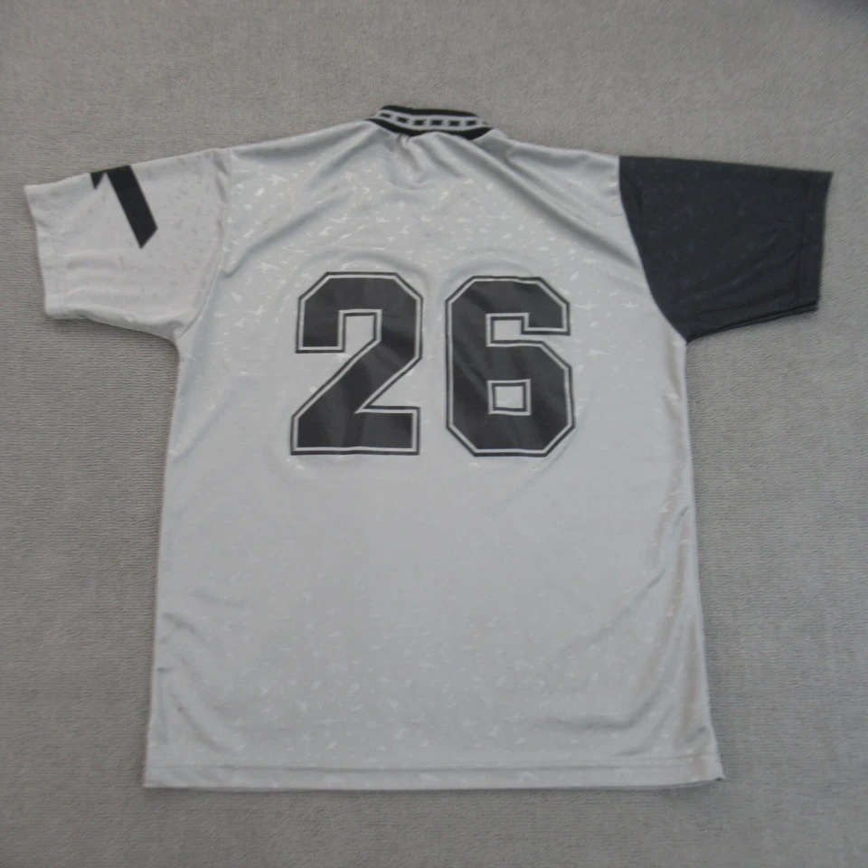 Camiseta de fútbol vintage de los 90 para hombre gris medio negra satinada brillante fútbol Chautauqua Foto 4 de 4