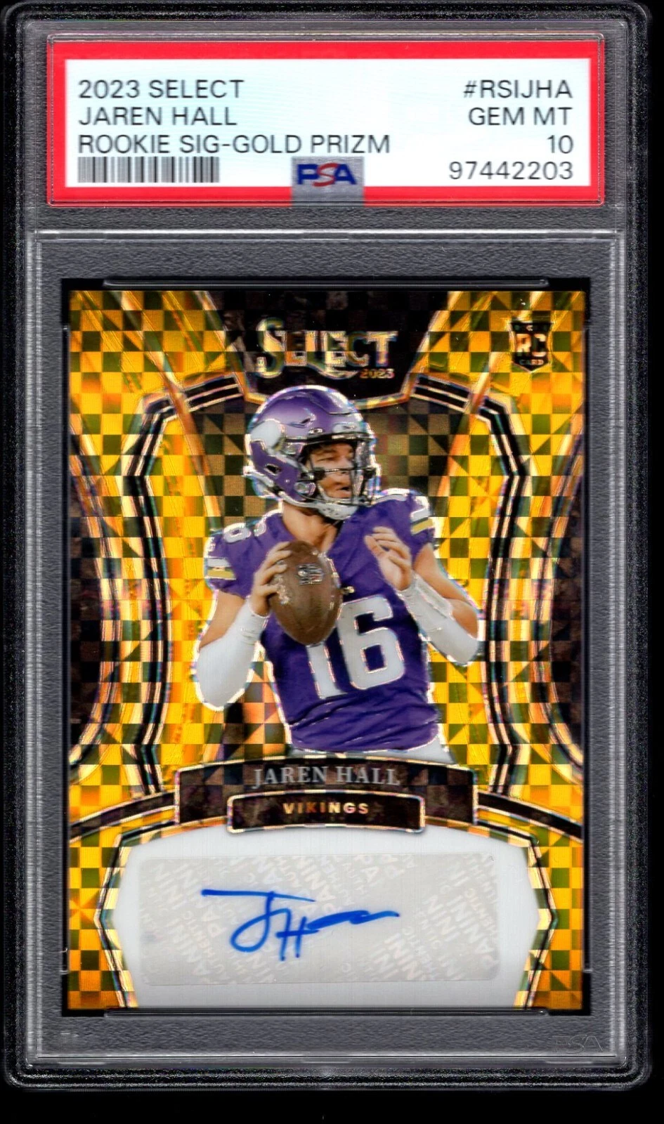 Jaren Hall Panini Select Rookie Signatures #RSIJHA Gold