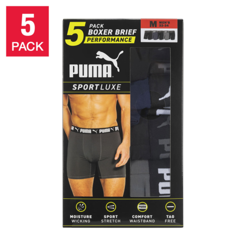 PUMA Boxer Brief Homme, Pack de 5 Bleu, Noir & Gris (Sélectionner Taille M-XXL) LIVRAISON RAPIDE - Photo 1 sur 10