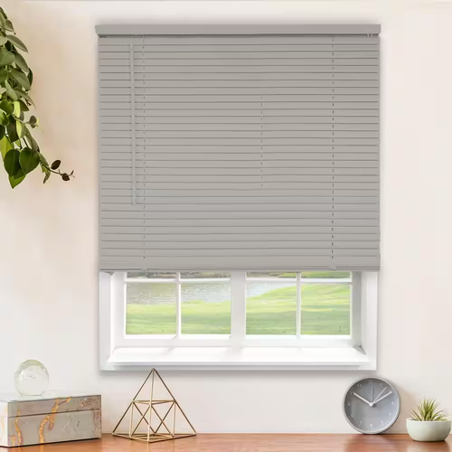 CHICOLOGY Grey Cordless Room Darkening Vinyl 1" Slat Mini Blind 29 W x 36 L in.