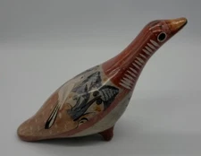 Vintage Tonala Mexican Folk Art Pottery Hand Painted Duck & Bird 7x13"