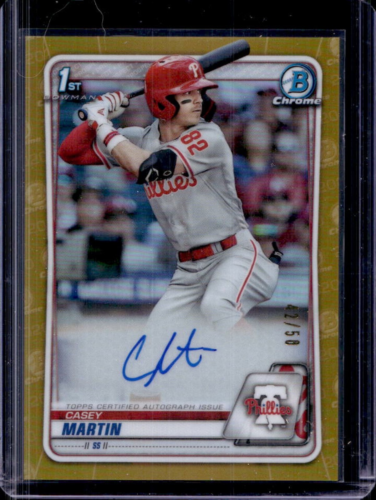 2020 Bowman Draft Casey Martin Chrome Auto Gold Refractor #/50 Phillies