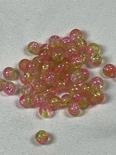 75 6mm Two-Tone Crackle Glass Beads Pink Lemonade
