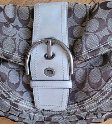 Coach Soho Signature Canvas Handbag Cream Unisex Tote Authentic