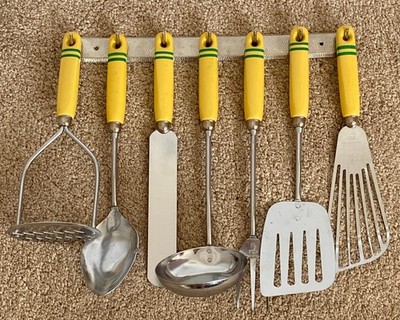 Vintage Sky-line gelb Küchenutensilien Set X8 Prestige England neu selten Requisite UK