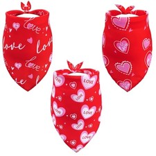 baotongle 3pcs Valentine's Day Dog Bandanas Triangle Love Heart Pattern Pet